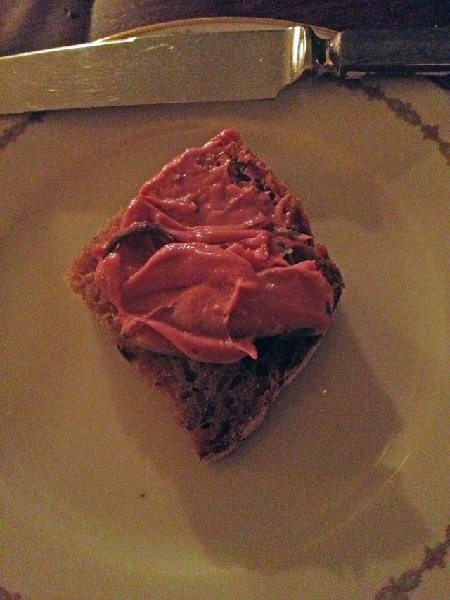 pigeon liver custard, pickled huckleberries, elderberry gelee, edible flowers and such